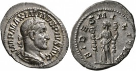 Maximinus I, 235-238. Denarius (Silver, 21 mm, 2.97 g, 1 h), Rome, 235-236. IMP MAXIMINVS PIVS AVG Laureate, draped and cuirassed bust of Maximinus I ...