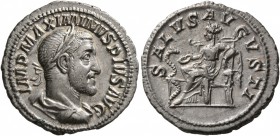 Maximinus I, 235-238. Denarius (Silver, 19 mm, 2.76 g, 6 h), Rome, 235-236. IMP MAXIMINVS PIVS AVG Laureate, draped and cuirassed bust of Maximinus I ...