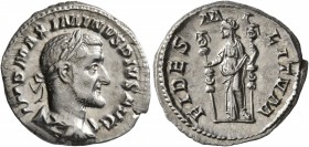 Maximinus I, 235-238. Denarius (Silver, 19 mm, 3.09 g, 6 h), Rome, 235-236. IMP MAXIMINVS PIVS AVG Laureate, draped and cuirassed bust of Maximinus I ...