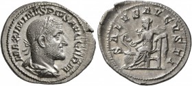 Maximinus I, 235-238. Denarius (Silver, 21 mm, 3.10 g, 11 h), Rome, 236-238. MAXIMINVS PIVS AVG GERM Laureate, draped and cuirassed bust of Maximinus ...