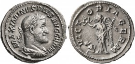Maximinus I, 235-238. Denarius (Silver, 20 mm, 3.04 g, 11 h), Rome, 236-238. MAXIMINVS PIVS AVG GERM Laureate, draped and cuirassed bust of Maximinus ...