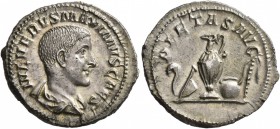 Maximus, Caesar, 235/6-238. Denarius (Silver, 21 mm, 3.76 g, 12 h), Rome, 235-236. IVL VERVS MAXIMVS CAES Bare-headed and draped bust of Maximus to ri...