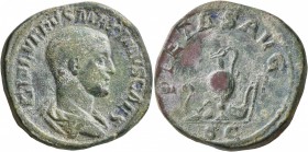 Maximus, Caesar, 235/6-238. Sestertius (Orichalcum, 31 mm, 30.17 g, 1 h), Rome, 235-236. MAXIMVS CAES GERM Bare-headed, draped and cuirassed bust of M...
