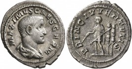 Maximus, Caesar, 235/6-238. Denarius (Silver, 21 mm, 2.99 g, 6 h), Rome, 236-238. MAXIMVS CAES GERM Bare-headed and draped bust of Maximus to right, s...
