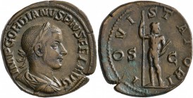 Gordian III, 238-244. Sestertius (Orichalcum, 31 mm, 22.68 g, 1 h), Rome, 241-243. IMP GORDIANVS PIVS FEL AVG Laureate, draped and cuirassed bust of G...