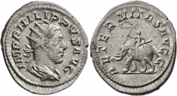 Philip I, 244-249. Antoninianus (Silver, 23 mm, 4.26 g, 12 h), Rome, 247-249. IMP PHILIPPVS AVG Radiate, draped and cuirassed bust of Philip I to righ...