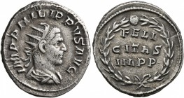 Philip I, 244-249. Antoninianus (Silver, 22 mm, 4.36 g, 7 h), Rome, 247-249. IMP PHILIPPVS AVG Radiate, draped and cuirassed bust of Philip I to right...