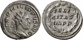 Philip I, 244-249. Antoninianus (Silver, 22 mm, 4.13 g, 6 h), Rome, 247-249. IMP PHILIPPVS AVG Radiate, draped and cuirassed bust of Philip I to right...