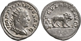 Philip I, 244-249. Antoninianus (Silver, 22 mm, 3.87 g, 12 h), Rome, 248. IMP PHILIPPVS AVG Radiate, draped and cuirassed bust of Philip I to right, s...
