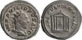Philip I, 244-249. Antoninianus (Silver, 23 mm, 5.02 g, 12 h), Rome, 248. IMP PHILIPPVS AVG Radiate, draped and cuirassed bust of Philip I to right, s...