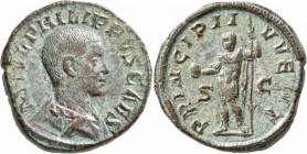 Philip II, as Caesar, 244-247. Sestertius (Orichalcum, 29 mm, 22.20 g, 1 h), Rome, 246. M IVL PHILIPPVS CAES Bare-headed and draped bust of Philip II ...