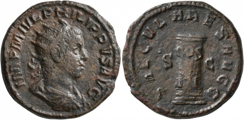 Philip II, 247-249. Dupondius (Orichalcum, 25 mm, 11.94 g, 1 h), Rome, 248. IMP ...
