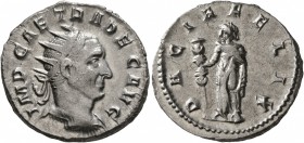 Trajan Decius, 249-251. Antoninianus (Silver, 21 mm, 4.67 g, 12 h), Rome, 251. IMP CAE TRA DEC AVG Radiate and cuirassed bust of Trajan Decius to righ...