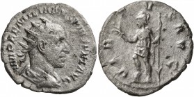 Aemilian, 253. Antoninianus (Silver, 20 mm, 3.08 g, 1 h), Rome. IMP AEMILIANVS PIVS FEL AVG Radiate, draped and cuirassed bust of Aemilian to right, s...