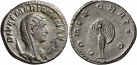 Diva Mariniana, died before 253. Antoninianus (Silver, 21 mm, 4.27 g, 12 h), Rome, circa 255-257. DIVAE MARINIANAE Veiled bust of Diva Mariniana set o...