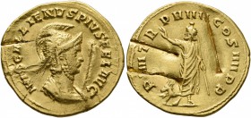 Gallienus, 253-268. Aureus (Gold, 22 mm, 5.45 g, 7 h), Rome, 261. IMP GALLIENVS PIVS FEL AVG Cuirassed bust of Gallienus to right, wearing decorated c...
