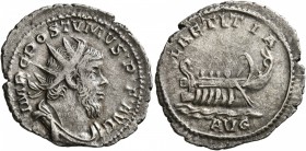 Postumus, Romano-Gallic Emperor, 260-269. Antoninianus (Silver, 23 mm, 2.47 g, 1 h), Cologne, 261. IMP C POSTVMVS•P•F•AVG Radiate, draped and cuirasse...
