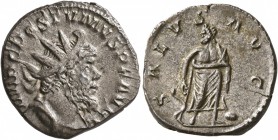 Postumus, Romano-Gallic Emperor, 260-269. Antoninianus (Billon, 20 mm, 3.54 g, 1 h), Cologne, 266. IMP C POSTVMVS P F AVG Radiate, draped and cuirasse...