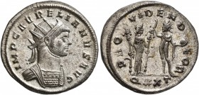 Aurelian, 270-275. Antoninianus (Silvered bronze, 22 mm, 3.79 g, 6 h), Ticinum, 274-275. IMP C AVRELIANVS AVG Radiate and cuirassed bust of Aurelian t...