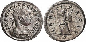 Tacitus, 275-276. Antoninianus (Silvered bronze, 21 mm, 3.05 g, 7 h), Ticinum, 275. IMP C M CL TACITVS AVG Radiate and cuirassed bust of Tacitus to ri...