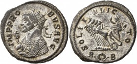 Probus, 276-282. Antoninianus (Billon, 22 mm, 4.38 g, 7 h), Rome, 280. IMP PROBVS AVG Radiate bust of Probus to left, wearing imperial mantle and hold...