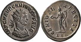 Carinus, 283-285. Antoninianus (Silvered bronze, 21 mm, 3.96 g, 12 h), Rome. IMP C M AVR CARINVS P F AVG Radiate, draped and cuirassed bust of Carinus...