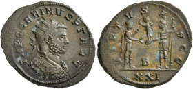 Carinus, 283-285. Antoninianus (Silvered bronze, 23 mm, 3.87 g, 7 h), Siscia. IMP C CARINVS P F AVG Radiate and cuirassed bust of Carinus to right, se...