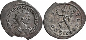 Diocletian, 284-305. Antoninianus (Bronze, 26 mm, 3.58 g, 6 h), Ticinum, 285. IMP C C VAL DIOCLETIANVS P F AVG Radiate and cuirassed bust of Diocletia...