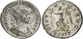 Diocletian, 284-305. Antoninianus (Silvered bronze, 21 mm, 2.60 g, 6 h), Ticinum, 285. IMP C C VAL DIOCLETIANVS P F AVG Radiate, draped and cuirassed ...