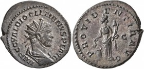 Diocletian, 284-305. Antoninianus (Silvered bronze, 24 mm, 3.92 g, 12 h), Lugdunum, 285-286. IMP C C VAL DIOCLETIANVS P F AVG Radiate, draped and cuir...