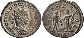 Diocletian, 284-305. Antoninianus (Billon, 22 mm, 3.37 g, 12 h), Lugdunum, 288. IMP C C VAL DIOCLETIANVS AVG Radiate, draped and cuirassed bust of Dio...