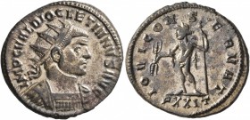 Diocletian, 284-305. Antoninianus (Silvered bronze, 23 mm, 4.44 g, 6 h), Ticinum, 288. IMP C VAL DIOCLETIANVS AVG Radiate and cuirassed bust of Diocle...