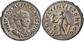 Maximianus, first reign, 286-305. Antoninianus (Silvered bronze, 23 mm, 3.62 g, 1 h), Lugdunum, 287-289. IMP C MAXIMIANVS P AVG Radiate, draped and cu...