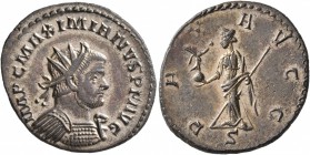 Maximianus, first reign, 286-305. Antoninianus (Silvered bronze, 23 mm, 3.52 g, 6 h), Lugdunum, 289-290. IMP C MAXIMIANVS P F AVG Radiate and cuirasse...