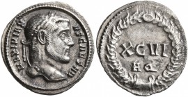 Maximianus, first reign, 286-305. Argenteus (Silver, 18 mm, 3.13 g, 6 h), Aquileia, circa 300. MAXIMIANVS CAESAR Laureate head of Maximianus to right....