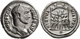 Constantius I, as Caesar, 293-305. Argenteus (Silver, 18 mm, 3.63 g, 7 h), Rome, 295-297. CONSTANTIVS CAES Laureate head of Constantius I to right. Re...