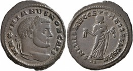 Galerius, as Caesar, 293-305. Follis (Bronze, 29 mm, 10.98 g, 6 h), Carthage, circa 298-299. MAXIMIANVS NOB CAES Laureate head of Galerius to right. R...