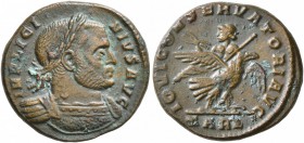 Licinius I, 308-324. Follis (Bronze, 17 mm, 3.25 g, 7 h), Arles, 319. IMP LICI-NIVS AVG Laureate and cuirassed bust of Licinius I to right. Rev. IOVI ...