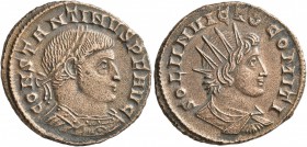 Constantine I, 307/310-337. Follis (Bronze, 22 mm, 4.08 g, 6 h), Treveri, 310-313. CONSTANTINVS P F AVG Laureate and cuirassed bust of Constantine I t...