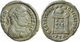 Constantine I, 307/310-337. Follis (Bronze, 19 mm, 3.80 g, 7 h), Treveri, 322-323. CONSTAN-TINVS AVG Laureate bust of Constantine I in imperial mantle...
