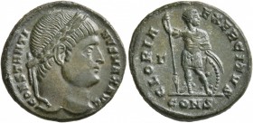 Constantine I, 307/310-337. Follis (Silvered bronze, 18 mm, 3.22 g, 6 h), Constantinopolis, 327-328. CONSTANTI-NVS MAX AVG Rosette-diademed head of Co...