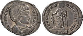 Helena, Augusta, 324-328/30. Follis (Bronze, 20 mm, 2.51 g, 5 h), Treveri, 327-328. FL HELENA AVGVSTA Diademed and draped bust of Helena to right. Rev...