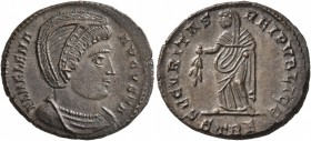 Helena, Augusta, 324-328/30. Follis (Bronze, 19 mm, 3.47 g, 6 h), Treveri, 327-328. FL HELENA AVGVSTA Diademed and draped bust of Helena to right. Rev...