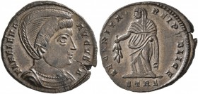 Helena, Augusta, 324-328/30. Follis (Bronze, 19 mm, 2.88 g, 5 h), Treveri, 327-328. FL HELENA AVGVSTA Diademed and draped bust of Helena to right. Rev...