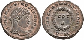 Constantine II, as Caesar, 316-337. Follis (Bronze, 19 mm, 3.72 g, 11 h), Treveri, 323-324. CONSTANTINVS IVN NOB C Laureate head of Constantine II to ...