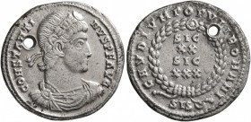 Constantine II, 337-340. Siliqua (Silver, 20 mm, 3.60 g, 1 h), Siscia. CONSTANTI-NVS P F AVG Rosette-diademed, draped and cuirassed bust of Constantin...