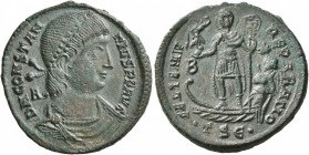 Constantius II, 337-361. Follis (Bronze, 23 mm, 5.12 g, 11 h), Thessalonica, 350. D N CONSTAN-TIVS P F AVG Pearl-diademed, draped and cuirassed bust o...
