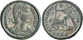 Constantius II, 337-361. Follis (Silvered bronze, 24 mm, 6.30 g, 12 h), Cyzicus, 351-354. D N CONSTAN-TIVS P F AVG Pearl-diademed, draped and cuirasse...