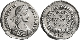 Constantius II, 337-361. Siliqua (Silver, 19 mm, 1.96 g, 12 h), Siscia, 351-355. D N CONSTAN-TIVS P F AVG Pearl-diademed, draped and cuirassed bust of...
