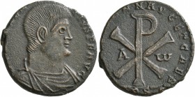 Magnentius, 350-353. Follis (Bronze, 23 mm, 6.78 g, 6 h), Treveri, 351-353. [D N MAGNEN]-TIVS P F AVG Bare-headed anf draped bust of Magnentius to rig...